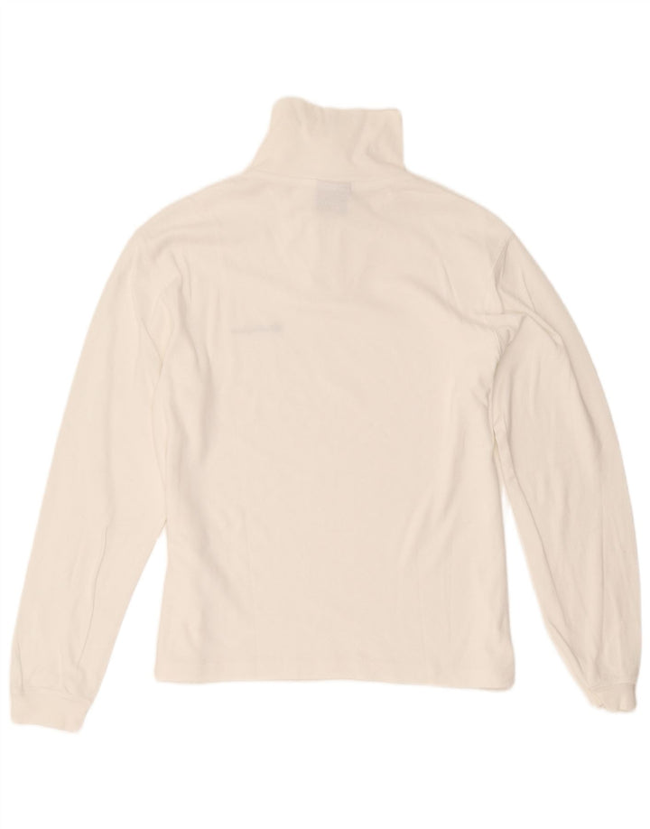 Top da donna con zip e collo Champion, manica lunga, UK 14, cotone bianco medio