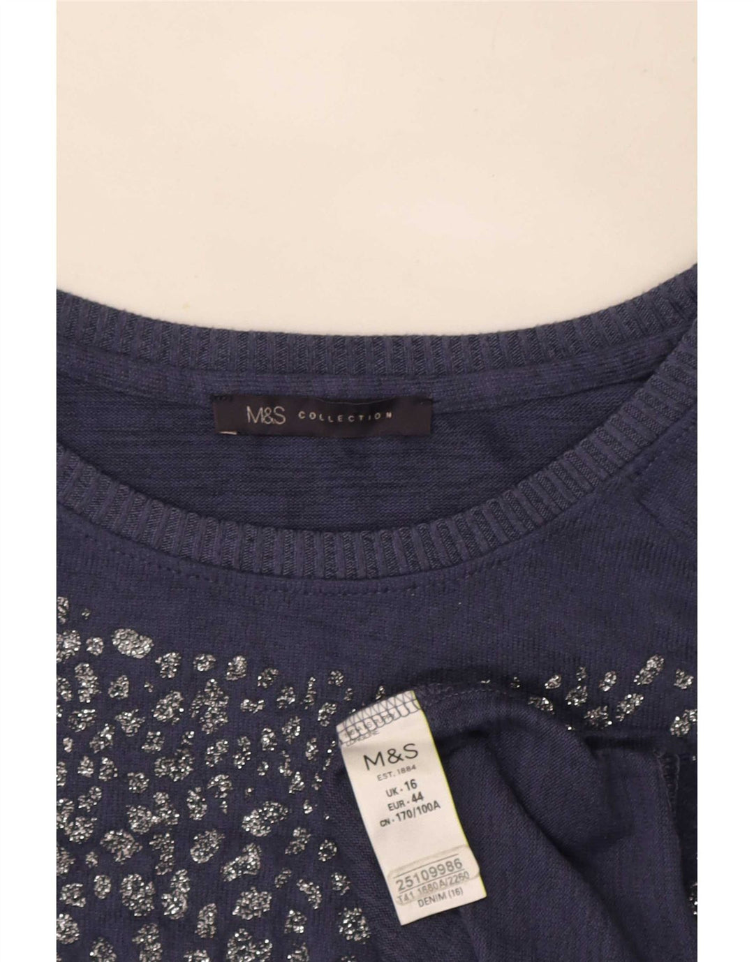 Top tunica a maniche lunghe da donna Marks & Spencer UK 16 grande poliestere blu