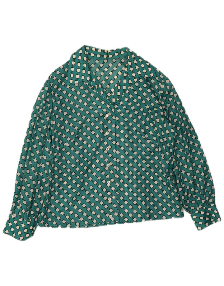 Camicia vintage da donna UK 16 grande verde geometrica