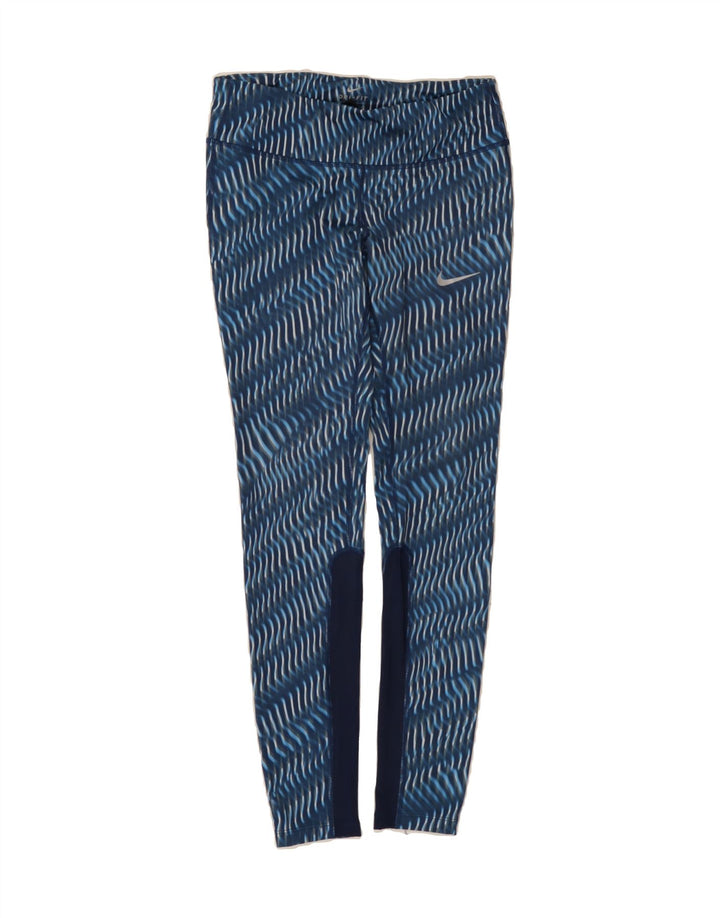 NIKE Womens Dri Fit Leggings UK 10 Small  Blue Striped Vintage Nike and Second-Hand Nike from Messina Hembry 