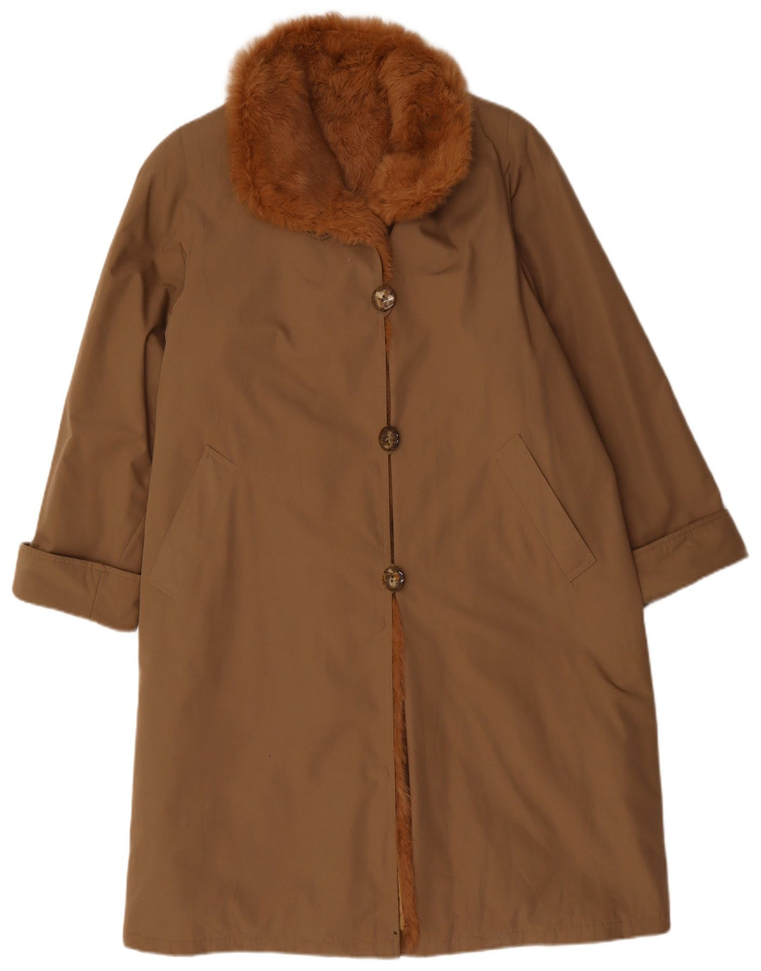 Cappotto Sherpa vintage da donna UK 14 grande poliestere beige