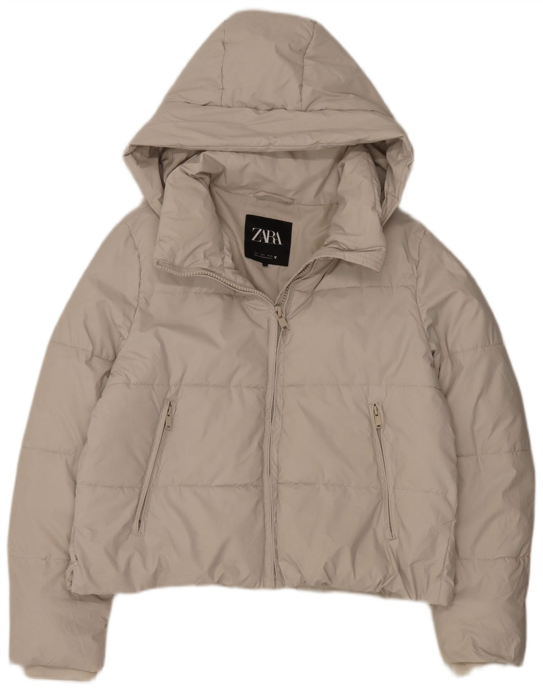 Giacca imbottita con cappuccio da donna Zara UK 16 grande poliestere bianco