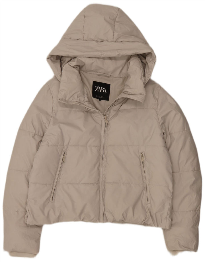Giacca imbottita con cappuccio da donna Zara UK 16 grande poliestere bianco