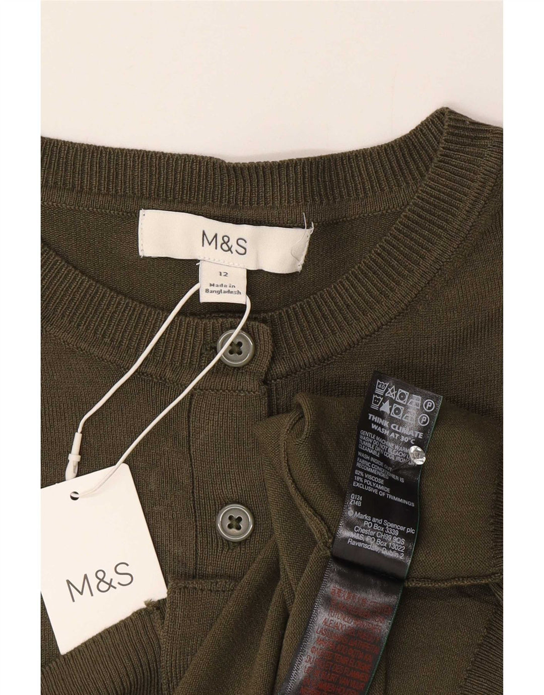 Maglione cardigan corto da donna Marks & Spencer UK 12 Viscosa kaki media