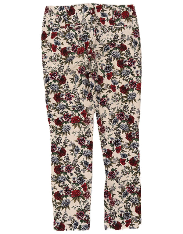 ZARA Womens Straight Chino Trousers EU 36 XS W26  L27 White Floral Cotton