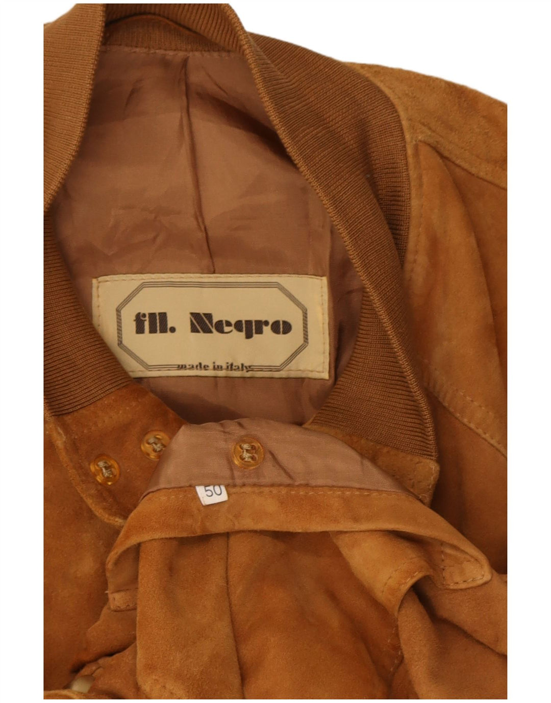 Giubbotto bomber vintage in pelle scamosciata da uomo IT 50 grande in pelle marrone