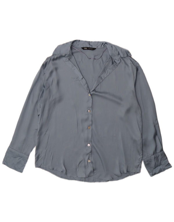 Camicia Zara da donna camicetta UK 14 poliestere blu medio