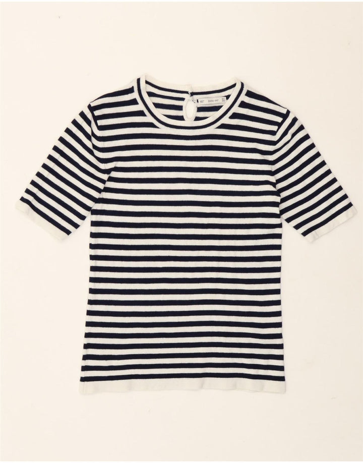 T-shirt Zara da donna Top UK 12 media blu navy a righe