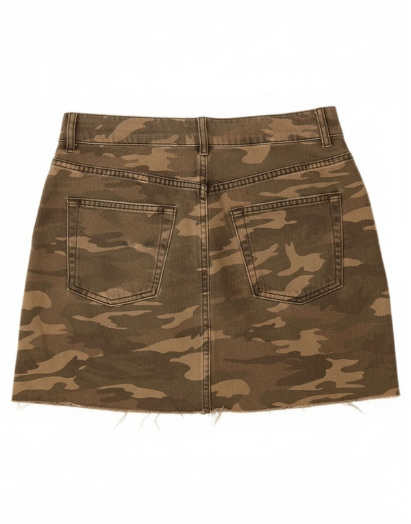 Mini gonna in denim da donna Zara UK 10 piccola W28 cotone mimetico kaki