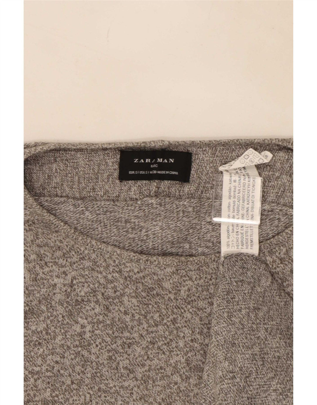 Maglione girocollo da uomo Zara piccolo in cotone chiazzato grigio