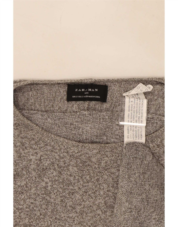 Maglione girocollo da uomo Zara piccolo in cotone chiazzato grigio