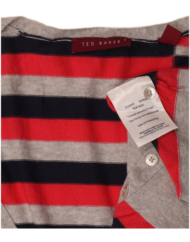 Maglione cardigan da donna Ted Baker taglia 2 piccolo cotone a righe rosse