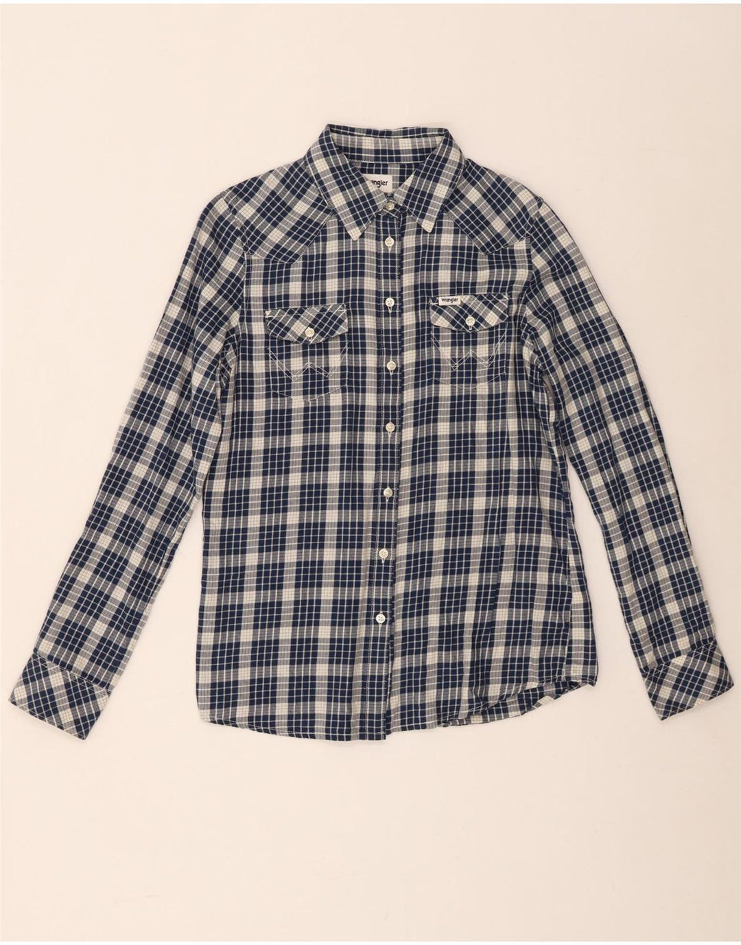 Camicia in flanella da donna Wrangler XS in cotone a quadri blu navy