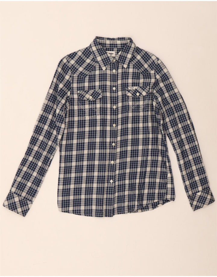 Camicia in flanella da donna Wrangler XS in cotone a quadri blu navy