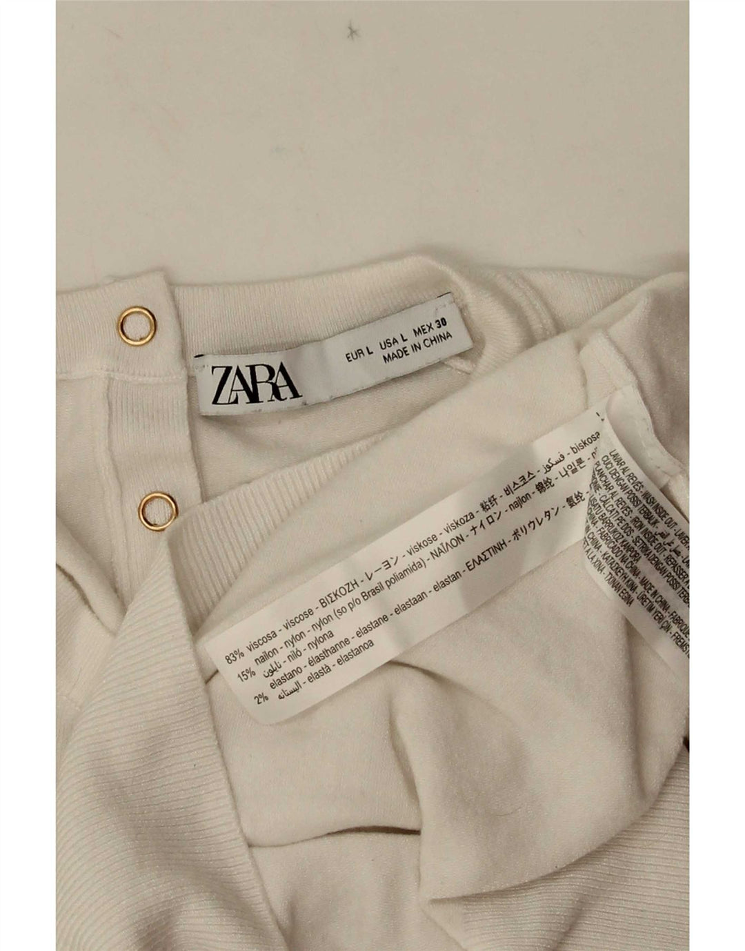 Top Blusa Donna Zara UK 14 Large Viscosa Bianca
