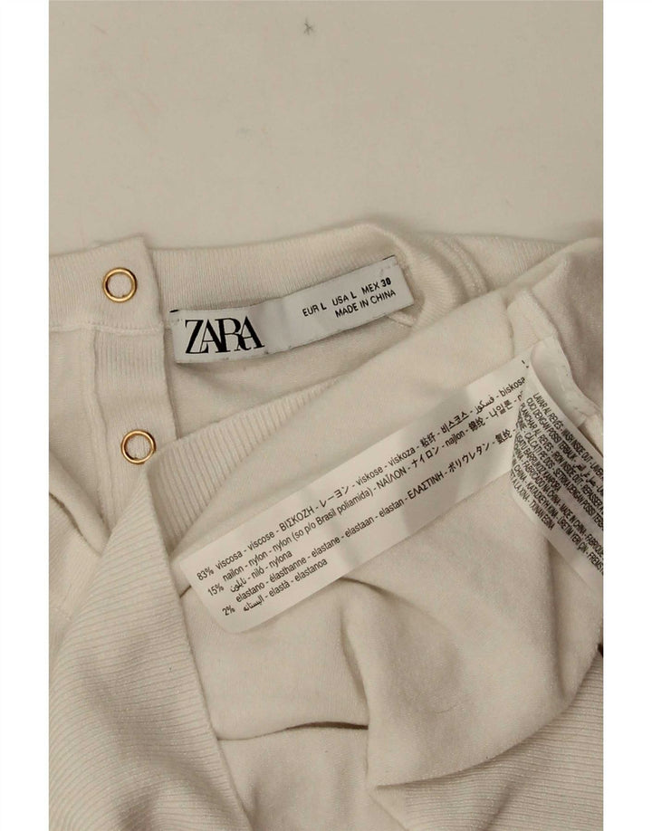 Top Blusa Donna Zara UK 14 Large Viscosa Bianca