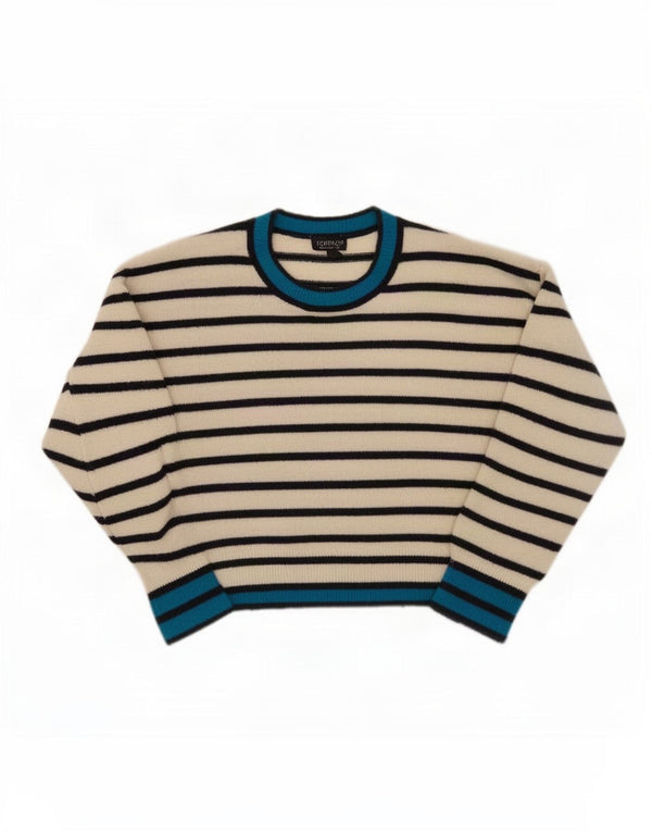 Maglione maglione girocollo oversize da donna Topshop UK 8 piccolo a righe bianche