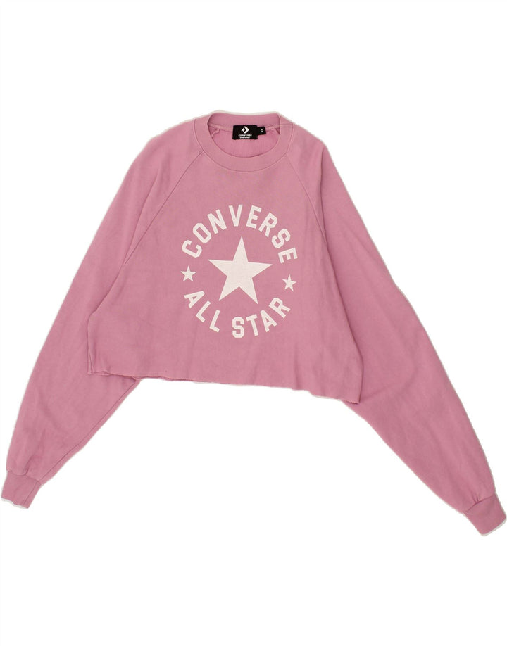 CONVERSE Womens Oversized Graphic Crop Sweatshirt Jumper UK 6 XS Pink Vintage Converse and Second-Hand Converse from Messina Hembry 