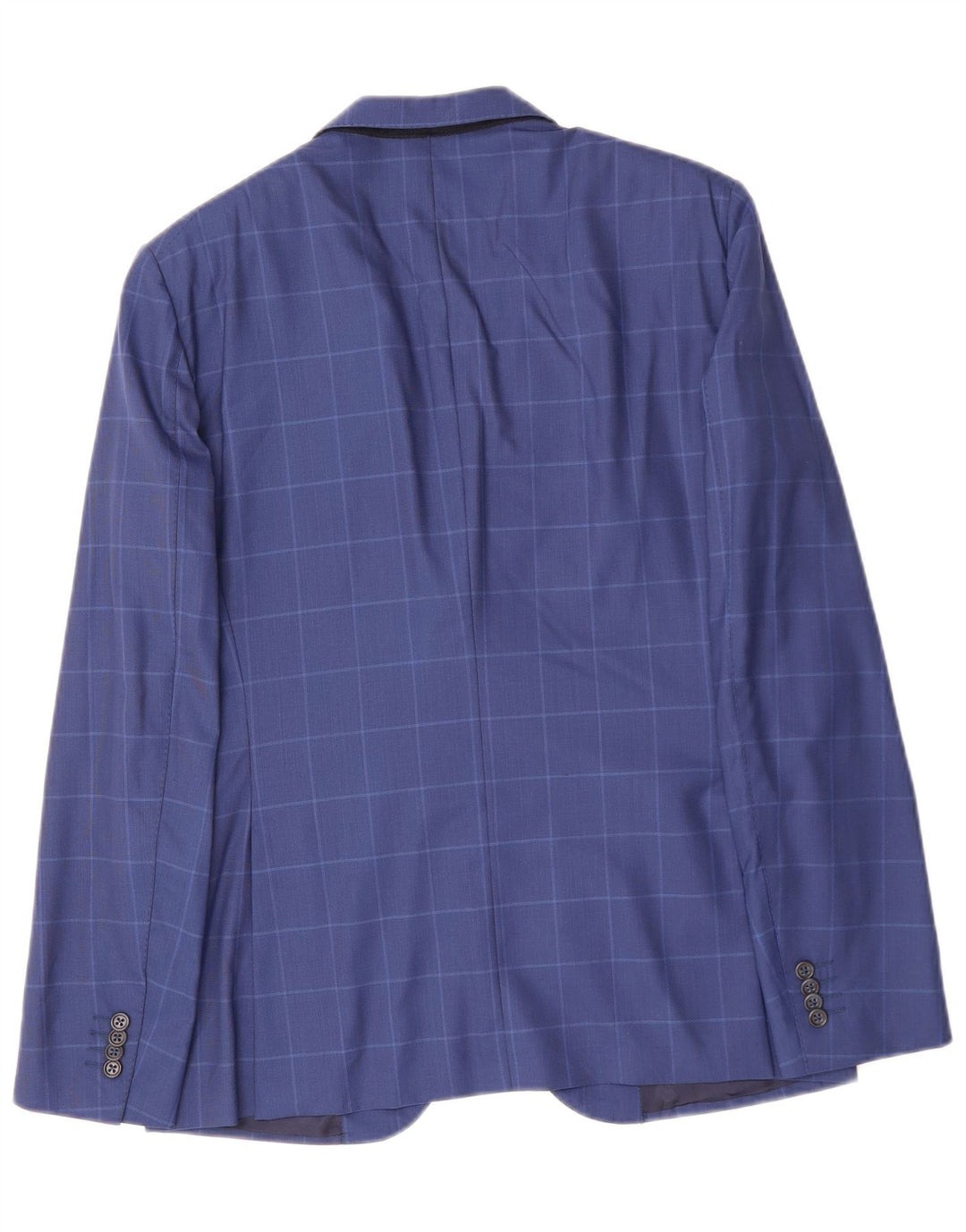 Giacca blazer da uomo a 2 bottoni VINTAGE IT 48 in lana vergine a quadri blu medio