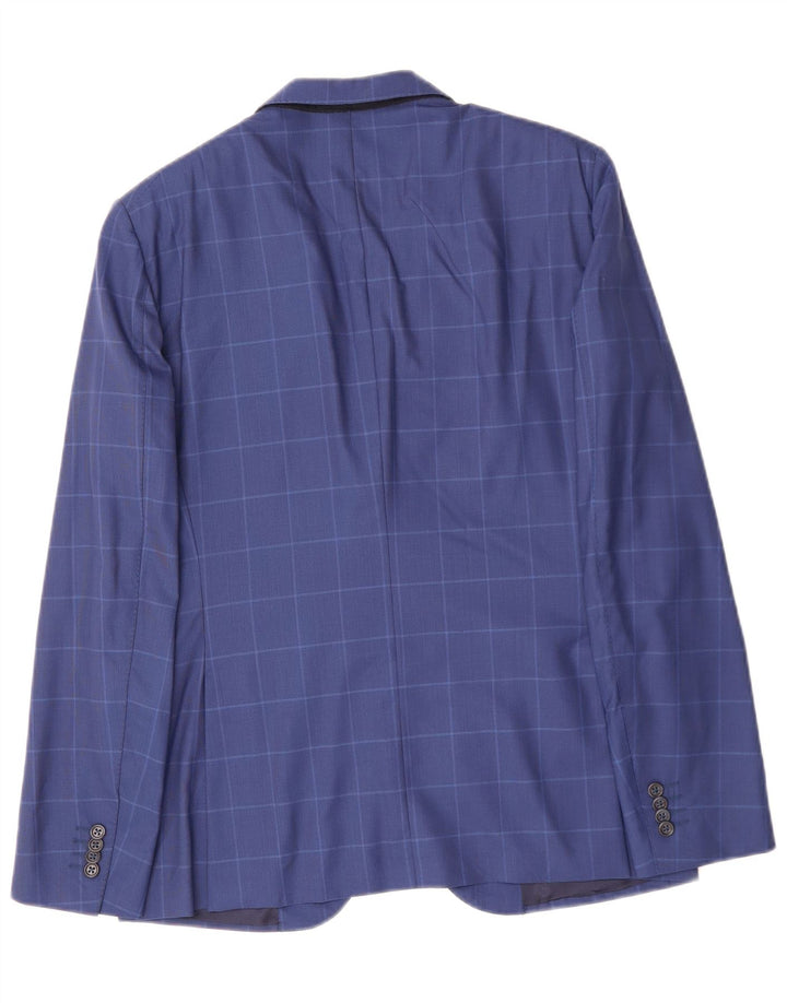 Giacca blazer da uomo a 2 bottoni VINTAGE IT 48 in lana vergine a quadri blu medio