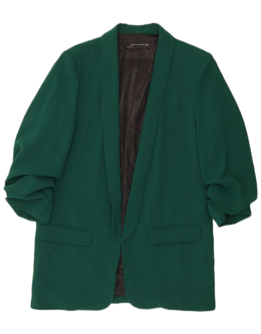 Giacca blazer aperta da donna con maniche a 3/4 ZARA UK 14 poliestere verde medio