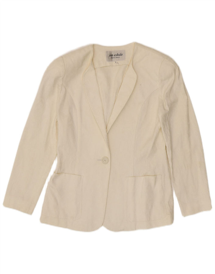 Giacca blazer da donna a 1 bottone Jun Ashida UK 10 Small Off White geometrica