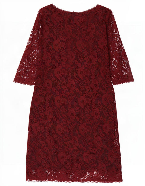 Abito tubino con maniche a 3/4 da donna Marks & Spencer UK 18 XL Borgogna floreale
