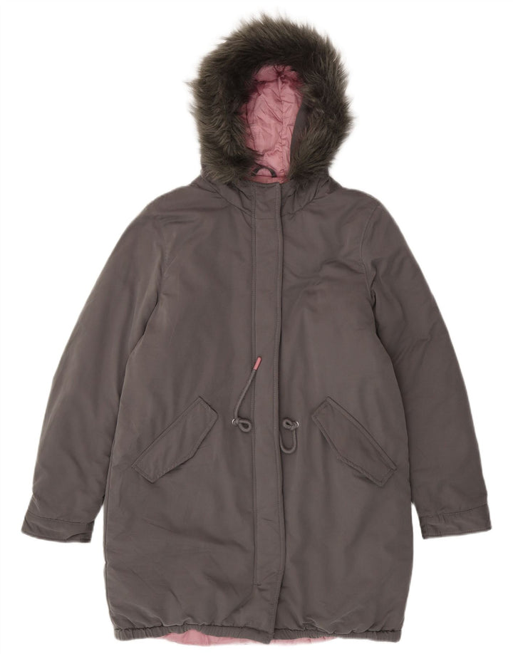 Cappotto imbottito con cappuccio da donna Benetton UK 14 grande grigio