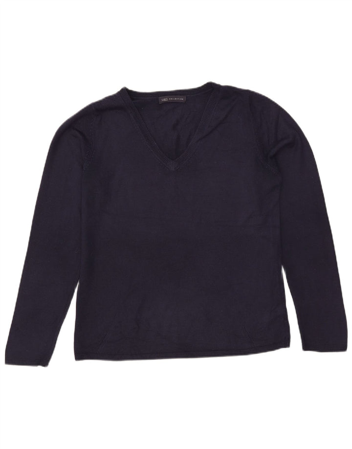 Maglione maglione con scollo a V da donna Marks & Spencer UK 12 medio blu navy