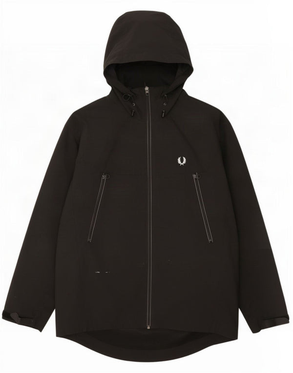 Giacca antipioggia da uomo con cappuccio Fred Perry UK 38 nylon nero medio