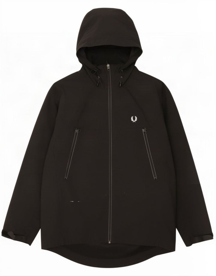 Giacca antipioggia da uomo con cappuccio Fred Perry UK 38 nylon nero medio
