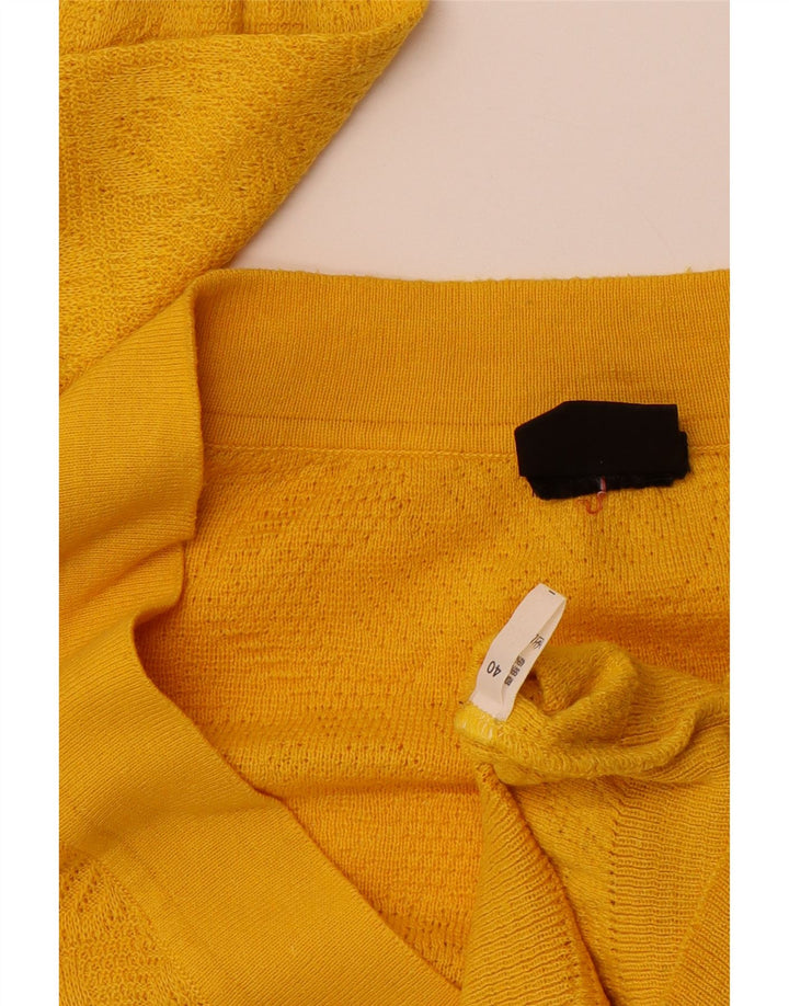 VINTAGE Womens Oversized V-Neck Jumper Sweater EU 40 Medium Yellow Cotton