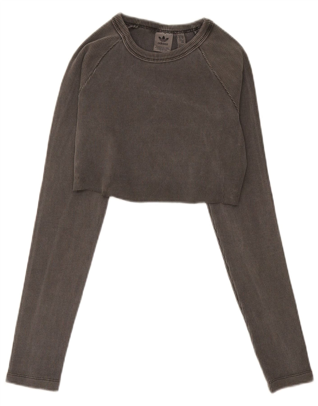Top corto da donna Adidas manica lunga UK 12/14 Cotone grigio medio