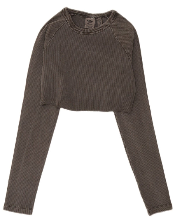 Top corto da donna Adidas manica lunga UK 12/14 Cotone grigio medio