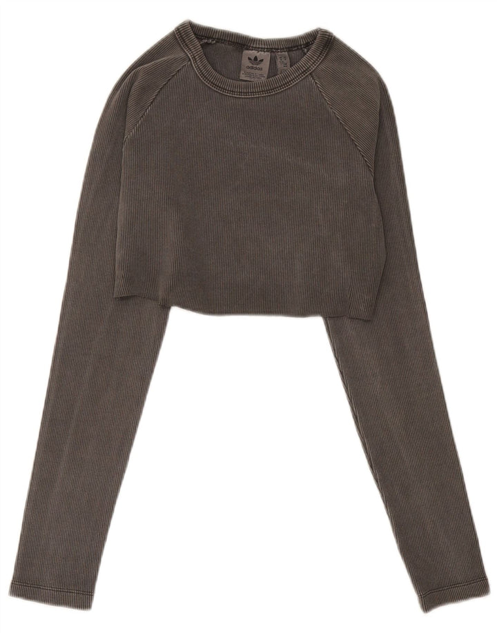 Top corto da donna Adidas manica lunga UK 12/14 Cotone grigio medio
