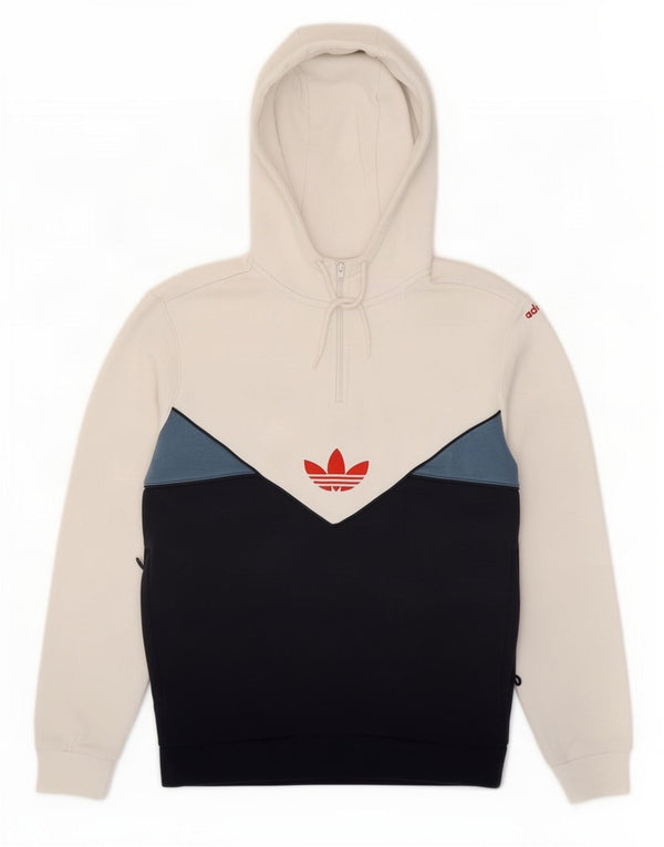 Felpa con cappuccio da uomo Adidas con zip e collo, piccola, in cotone color block multicolore