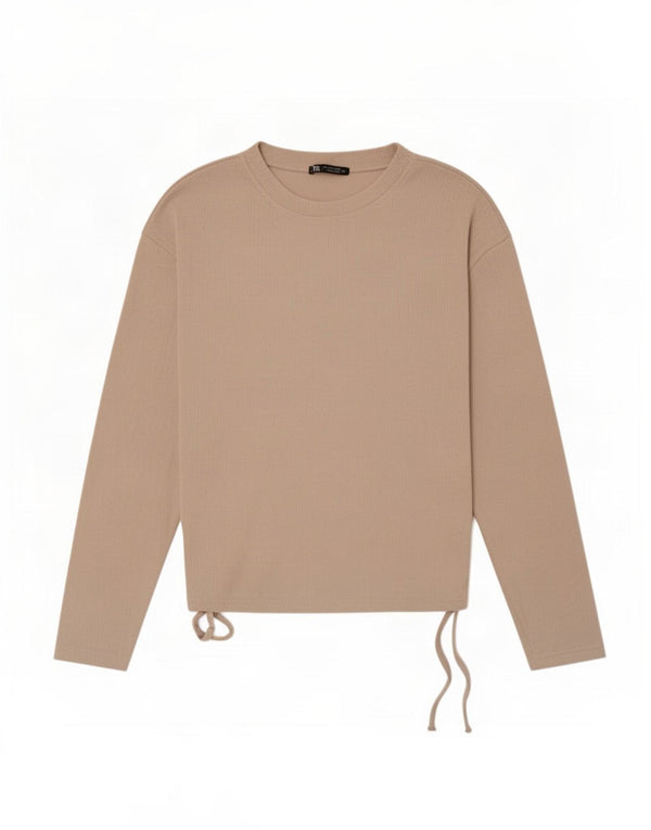 Top Zara da donna a maniche lunghe UK 10 Small Beige Poliestere