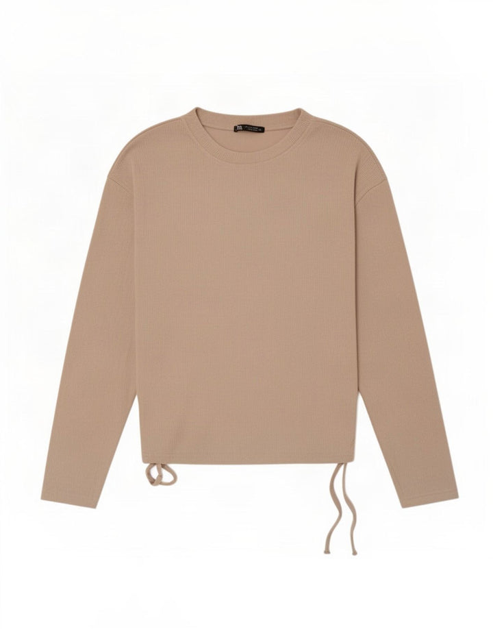 Top Zara da donna a maniche lunghe UK 10 Small Beige Poliestere