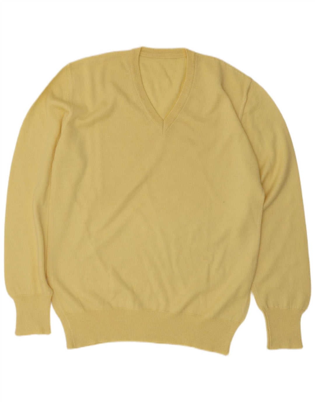 Maglione vintage da uomo con scollo a V in lana gialla media