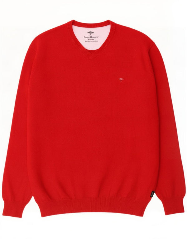 Maglione maglione con scollo a V da uomo Fynch Hatton 2XL lana rossa