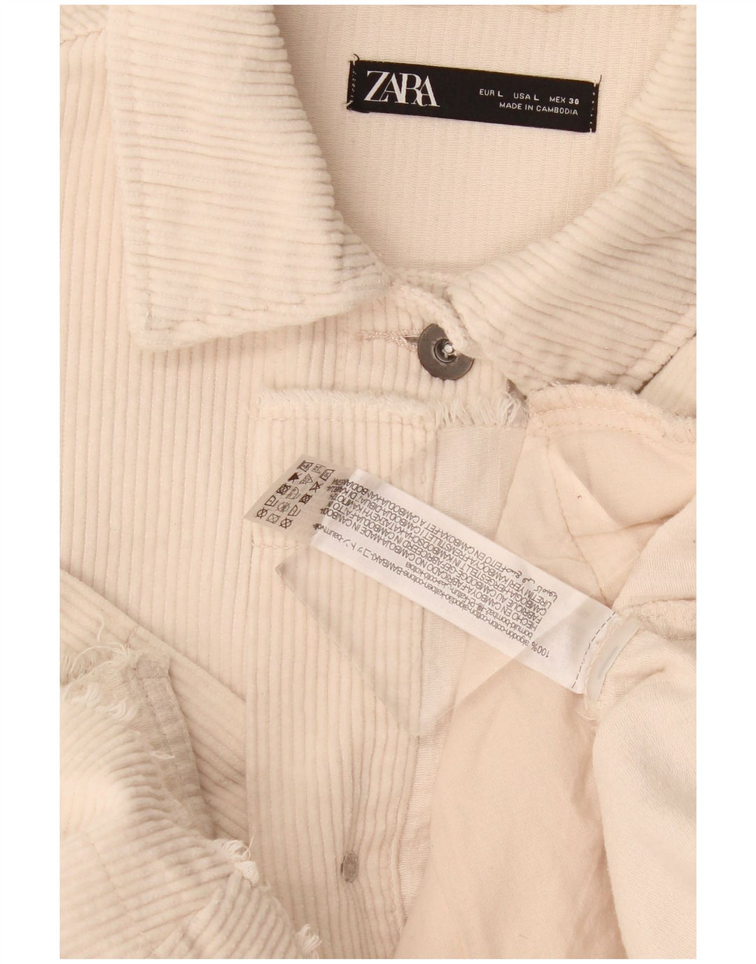 Giacca da donna oversize in velluto a coste Zara UK 16 grande in cotone beige