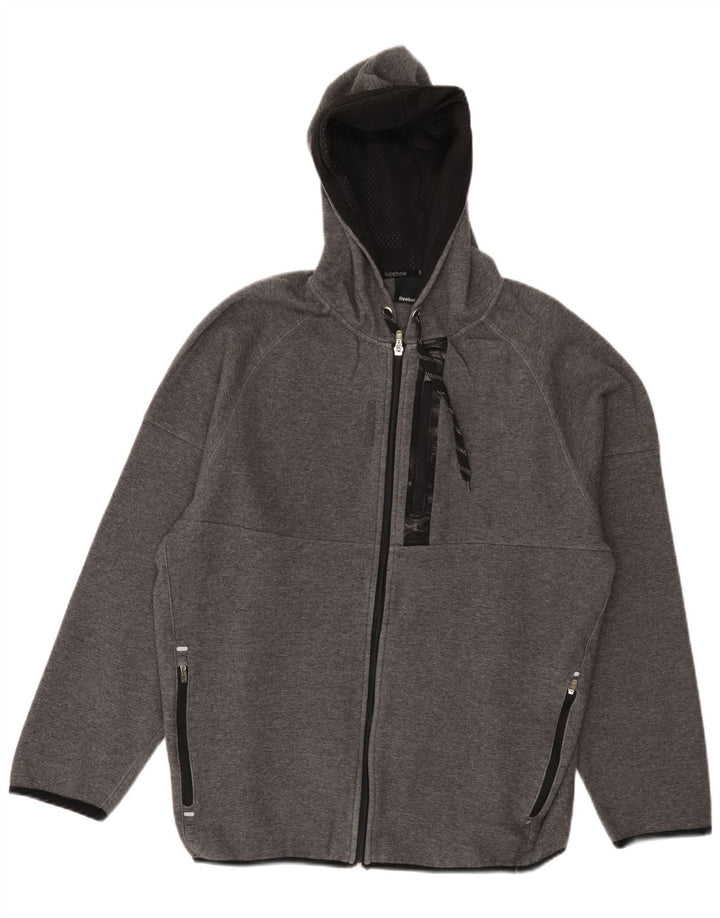 Maglione con cappuccio e zip da uomo Reebok in cotone grigio medio