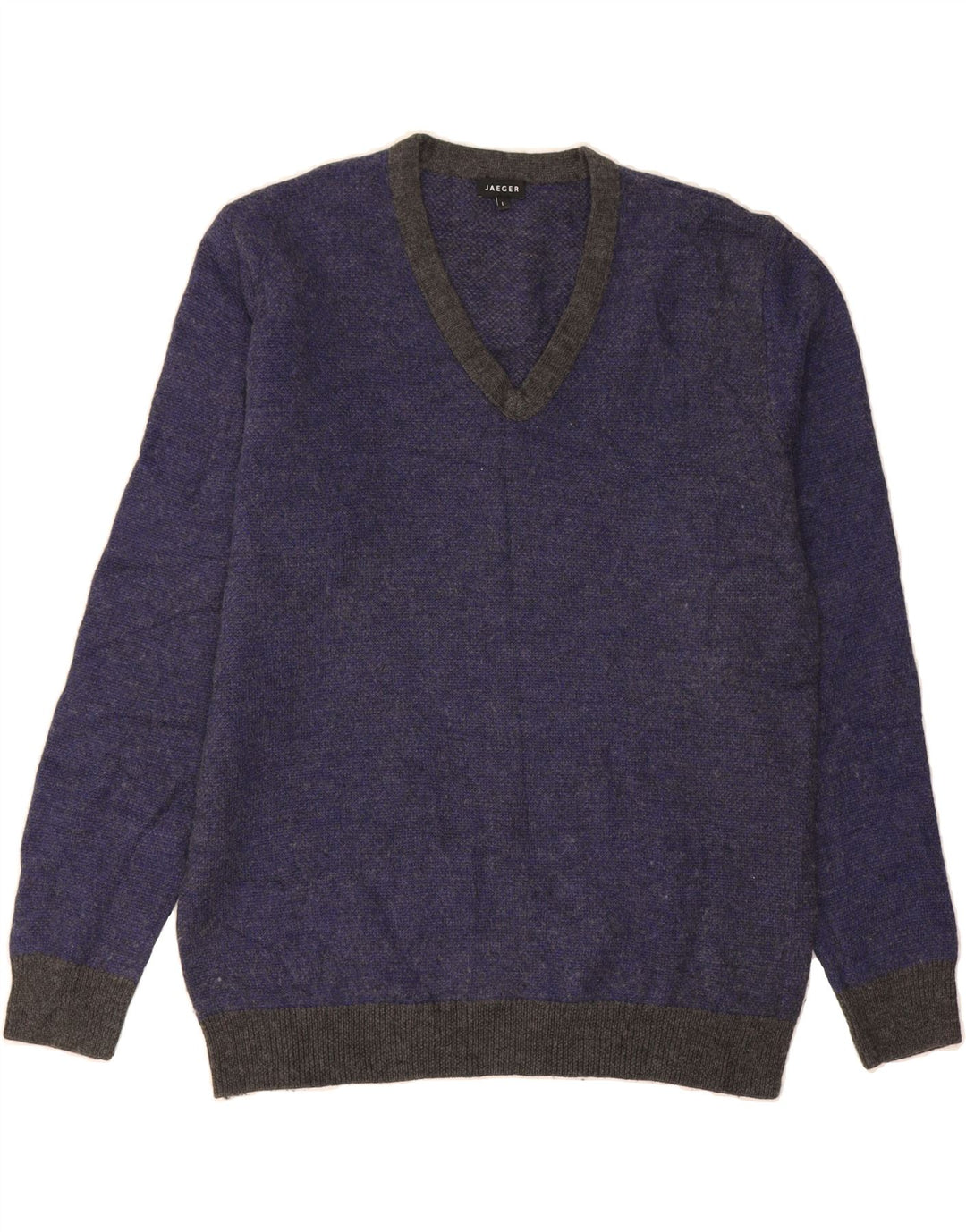 JAEGER Mens V-Neck Jumper Sweater Large Purple Wool Vintage Jaeger and Second-Hand Jaeger from Messina Hembry 