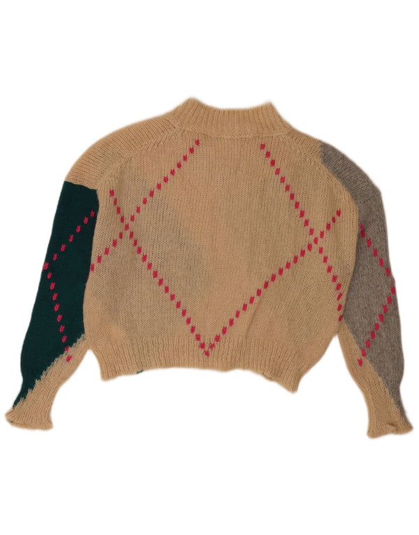 Maglione da donna con scollo a V corto Benetton UK 6 XS Beige Argyle/Diamond