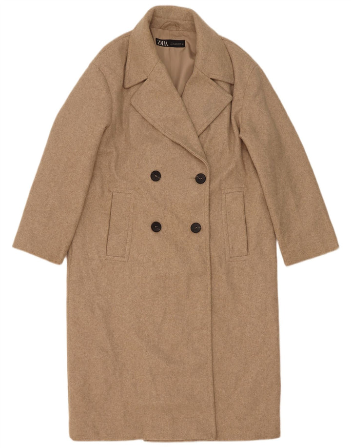 Cappotto doppiopetto oversize da donna Zara UK 6 XS Poliestere beige