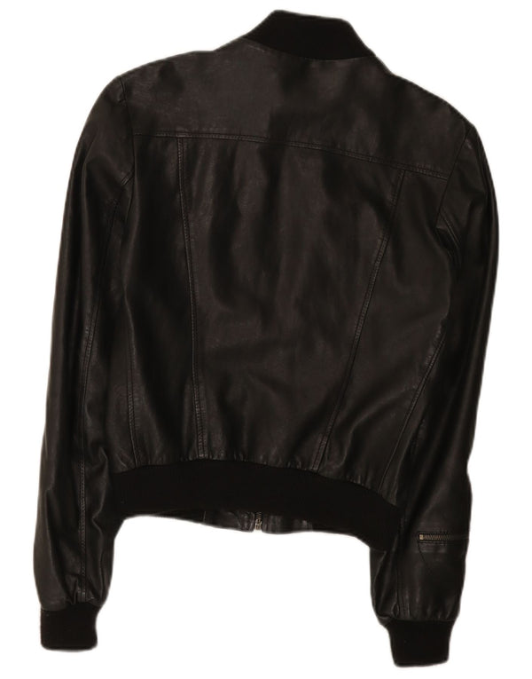 Giacca in pelle da donna vintage IT 42 media in pelle nera