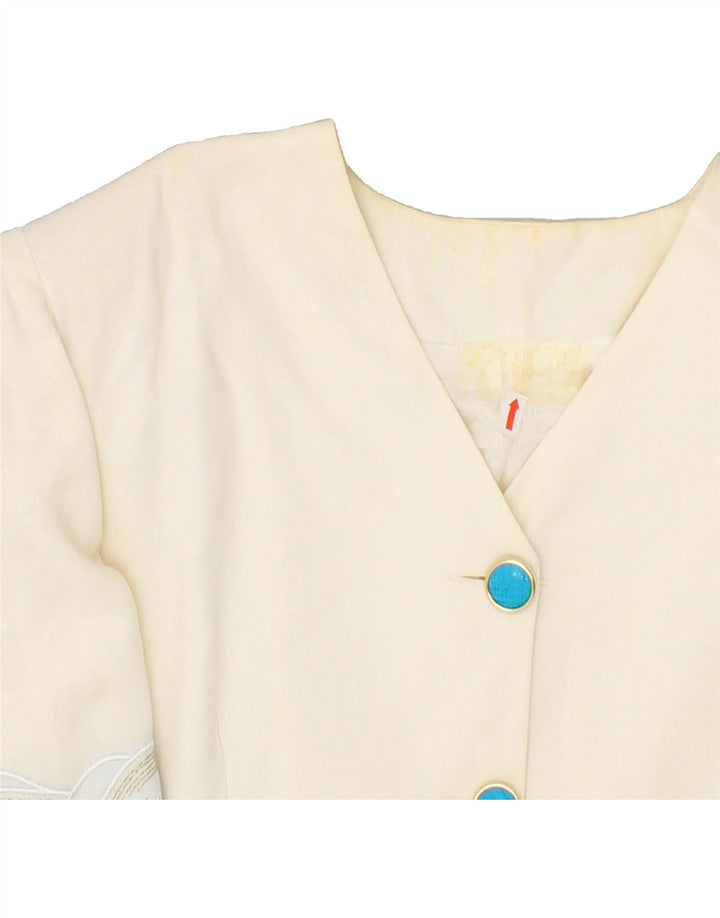 VINTAGE Womens 4 Button Short Sleeve Blazer Jacket UK 14 Medium White Vintage Vintage and Second-Hand Vintage from Messina Hembry 