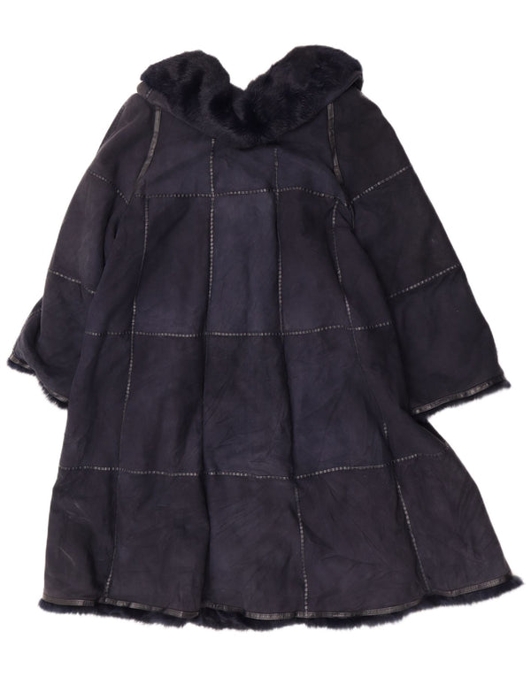 Soprabito vintage in pelle scamosciata da donna EU 42 grande in pelle blu navy