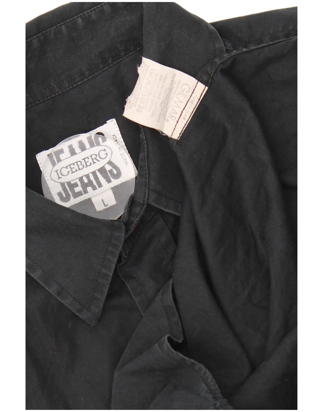 Camicia a maniche corte slim fit da uomo Iceberg Large in cotone nero