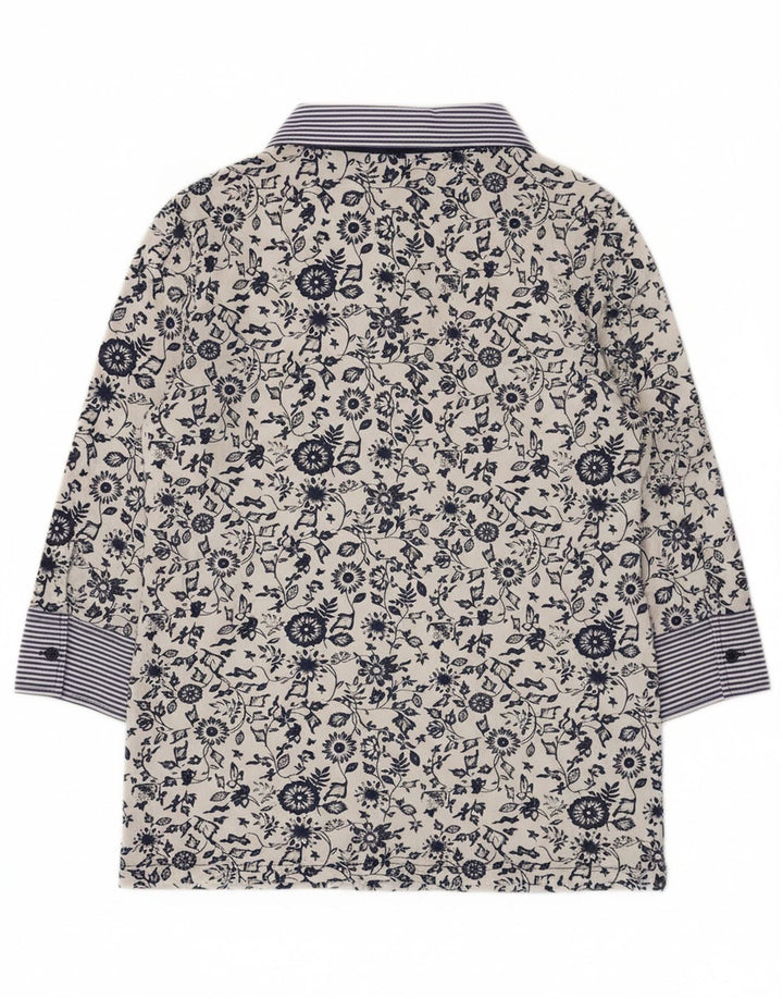 ELLESSE Womens 3/4 Sleeve Pullover Shirt UK 14 Large White Floral Cotton